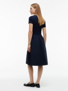 Mixed-Media T-Shirt Midi Dress — Navy Blue 4