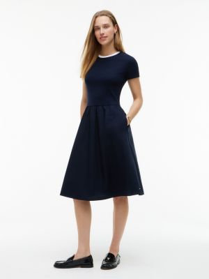 Mixed-Media T-Shirt Midi Dress, Navy Blue
