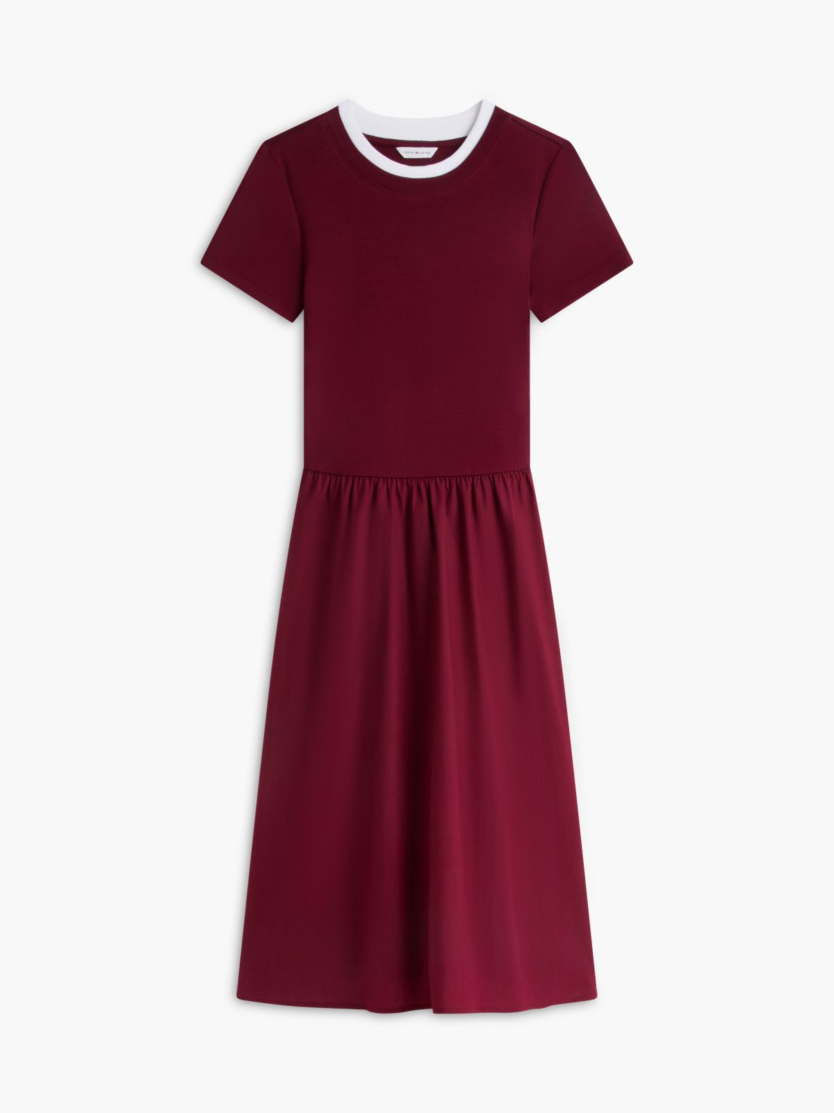Mixed-Media T-Shirt Midi Dress — Burgundy