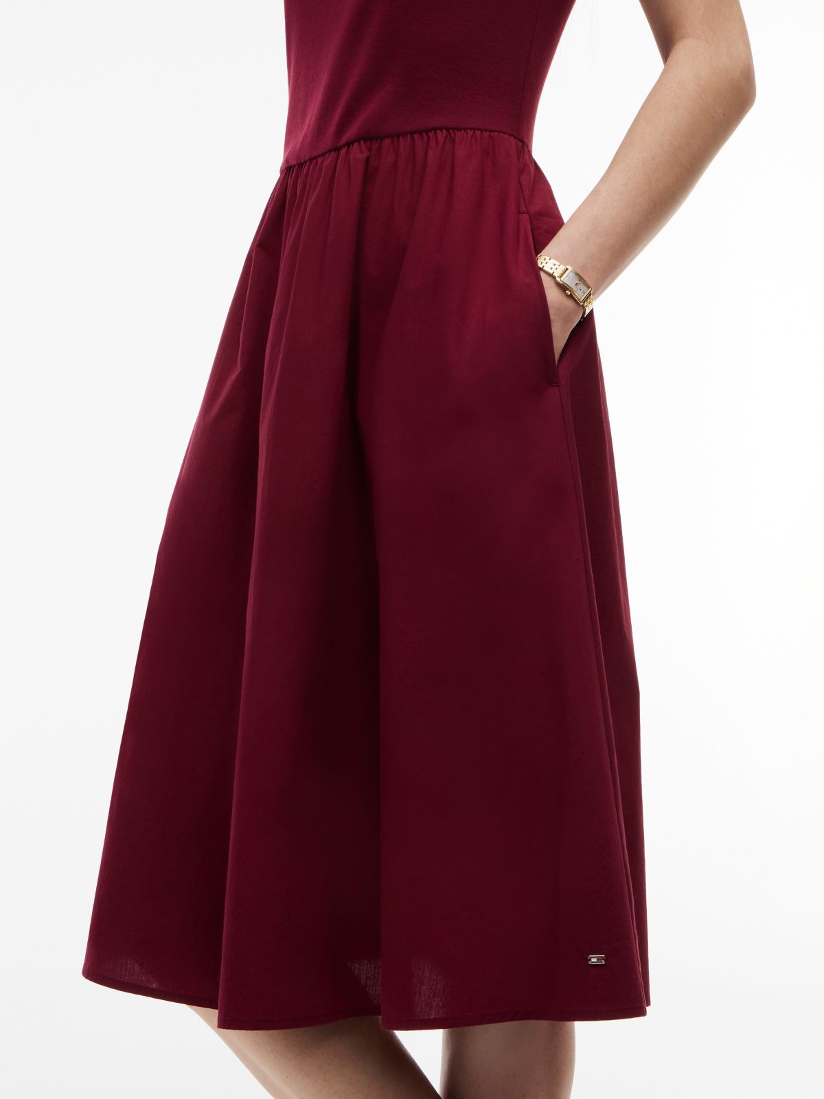Mixed-Media T-Shirt Midi Dress — Burgundy