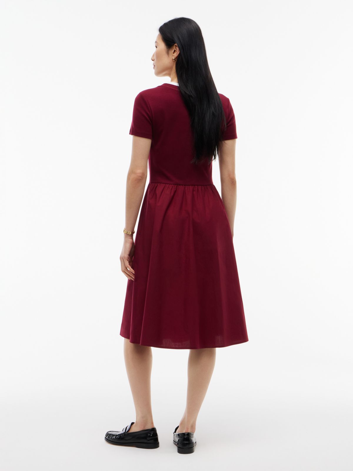 Mixed-Media T-Shirt Midi Dress — Burgundy