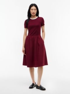 Mixed-Media T-Shirt Midi Dress — Burgundy 1