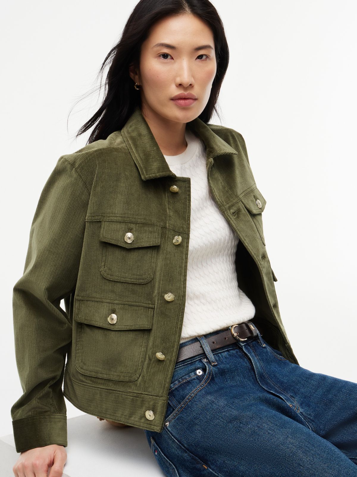 Stretch Corduroy Utility Jacket — Huntsman Green