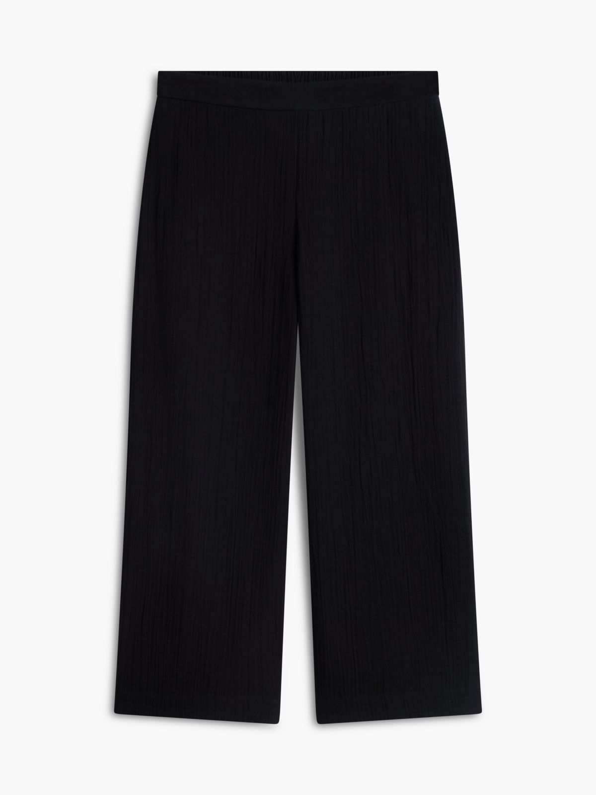 Cotton Gauze Cropped Wide Leg Pant — Black