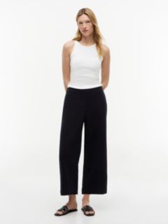 Cotton Gauze Cropped Wide Leg Pant — Black 2