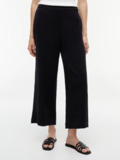 Cotton Gauze Cropped Wide Leg Pant — Black 1
