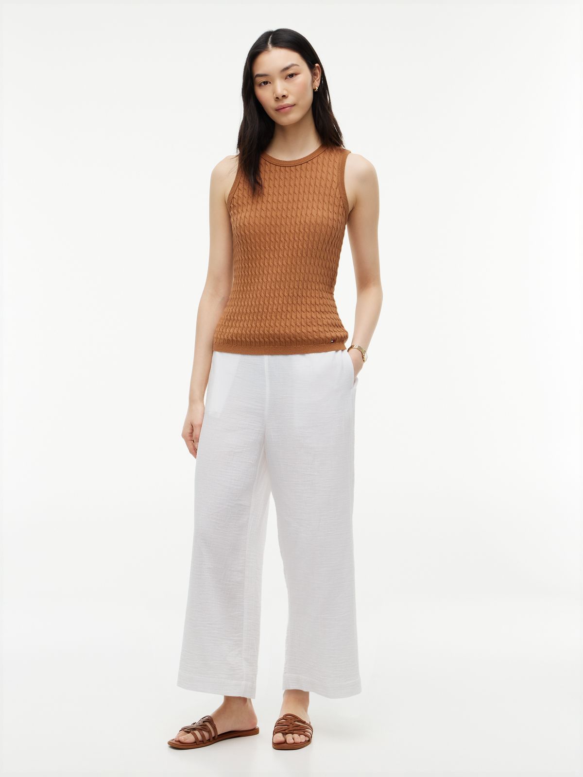 Cotton Gauze Cropped Wide Leg Pant — Optic White