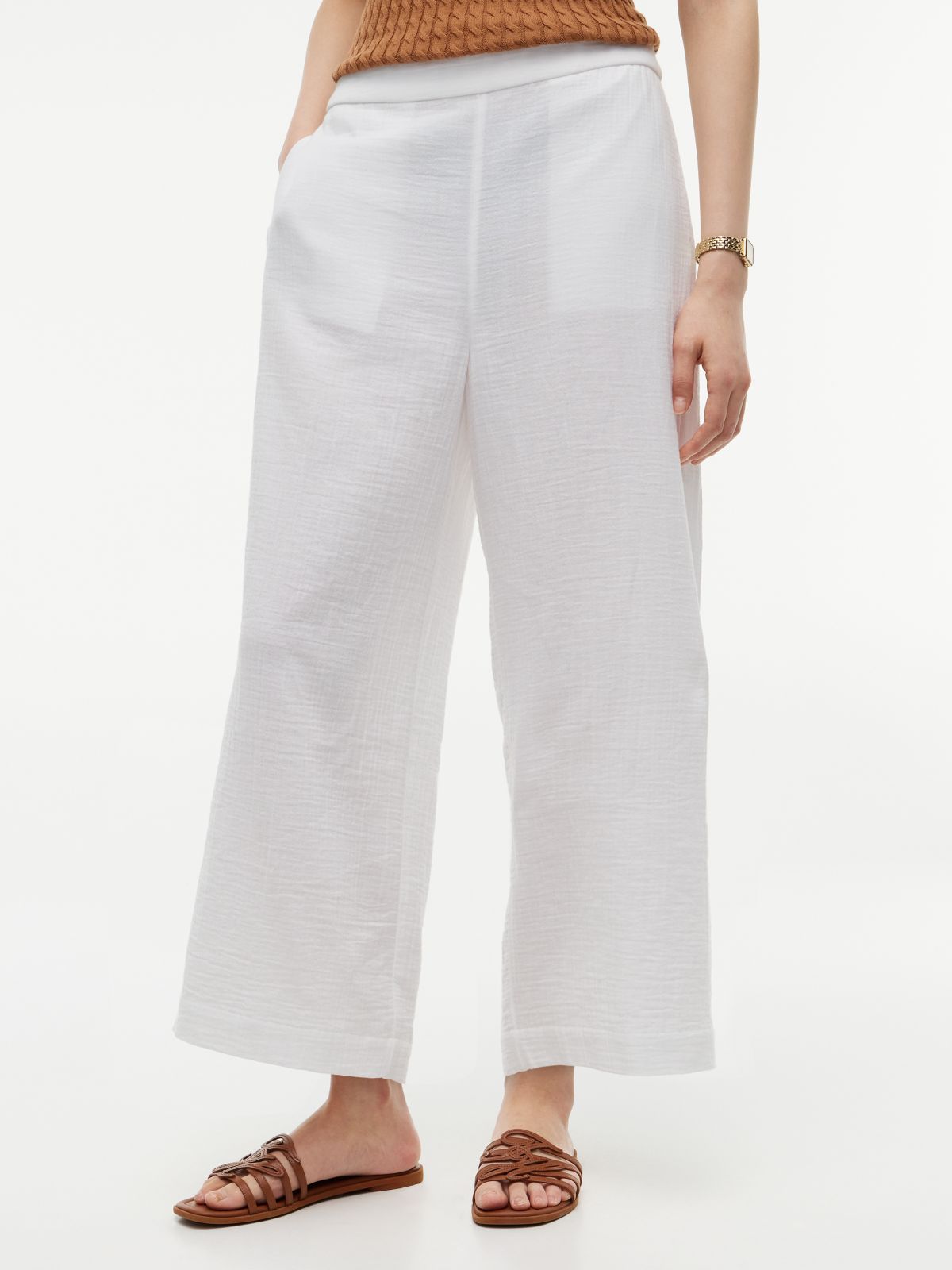 Cotton Gauze Cropped Wide Leg Pant — Optic White