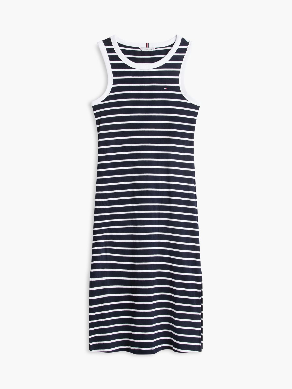 Striped Rib-Knit Tank Dress — Navy Blue