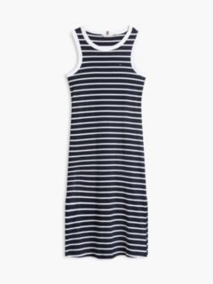 Striped Rib-Knit Tank Dress — Navy Blue 5