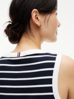 Striped Rib-Knit Tank Dress — Navy Blue 2