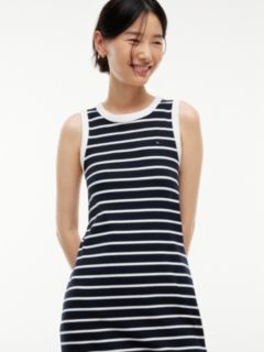 Striped Rib-Knit Tank Dress — Navy Blue 3