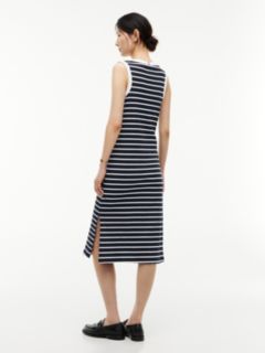 Striped Rib-Knit Tank Dress — Navy Blue 4