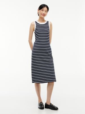 Striped Rib-Knit Tank Dress, Navy Blue