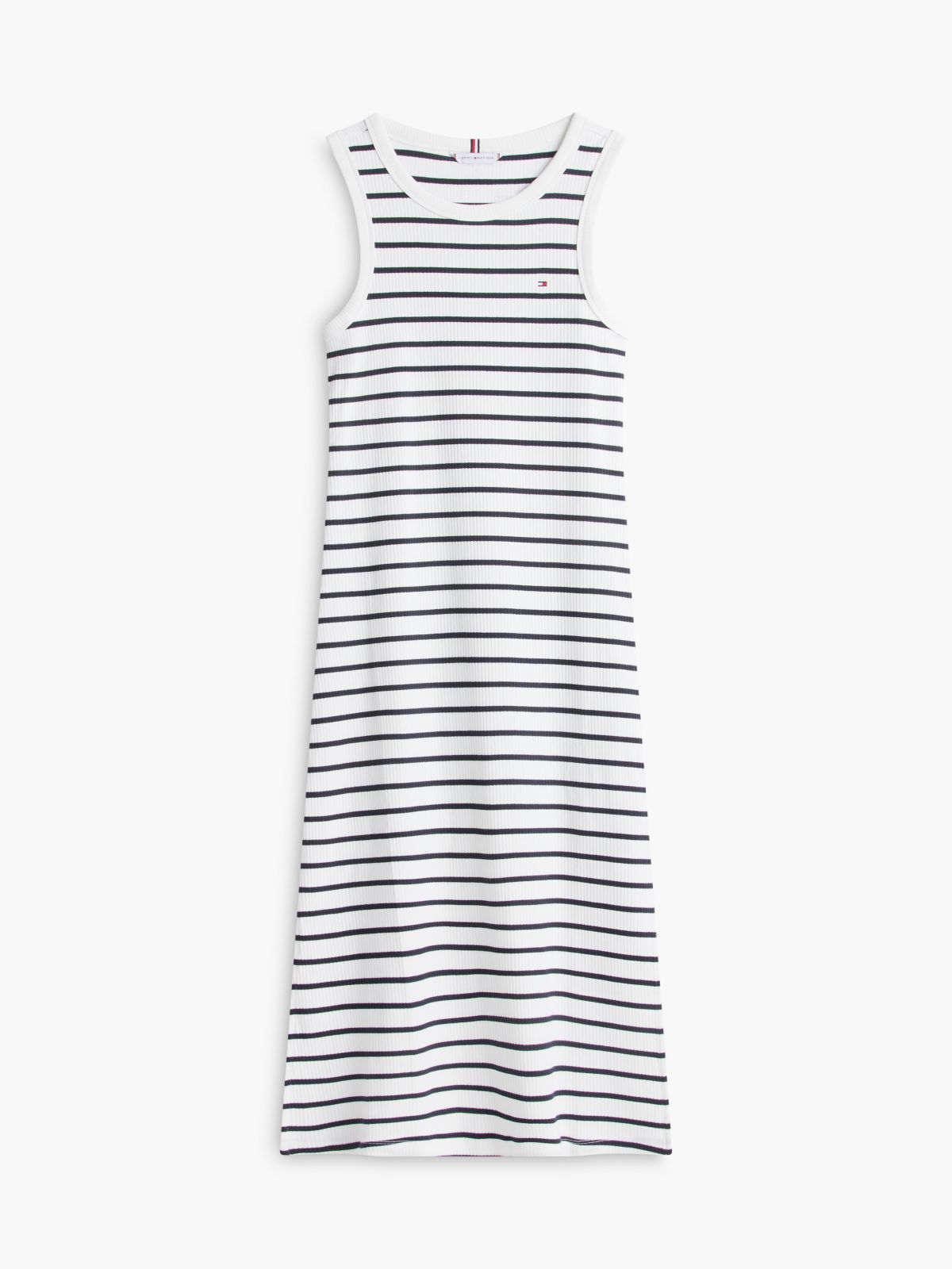 Striped Rib-Knit Tank Dress — Ecru