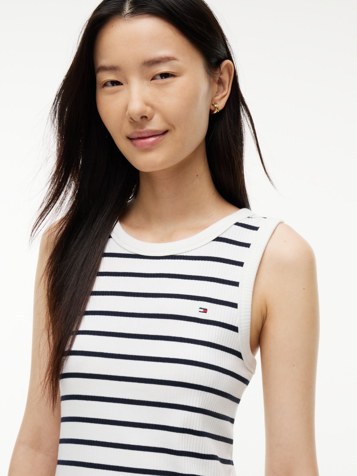Striped Rib-Knit Tank Dress — Ecru