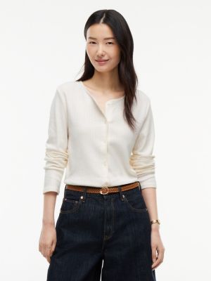 Pointelle Cardigan T-Shirt, Ivory Silk