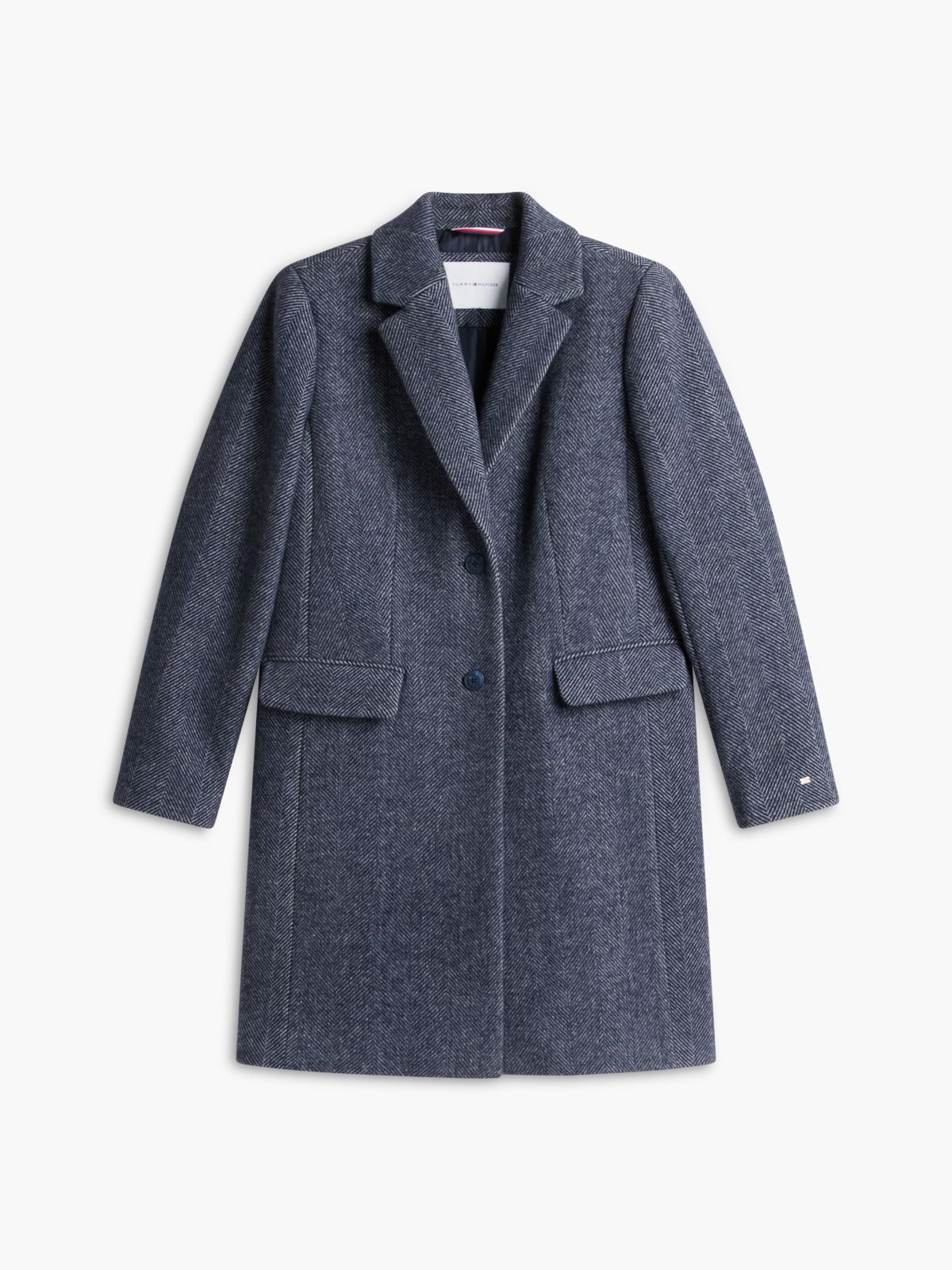 Heathered Wool-Blend Coat — Navy Blue