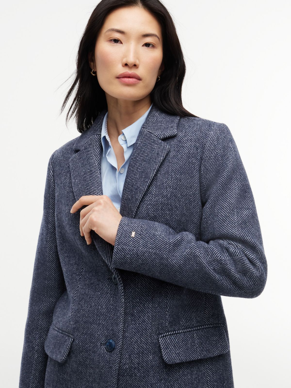 Heathered Wool-Blend Coat — Navy Blue