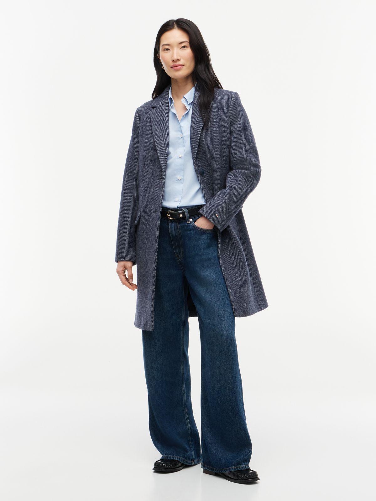 Heathered Wool-Blend Coat — Navy Blue