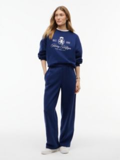 Varsity Crest Brushed-Back Sweatpant — Preppy Navy 2