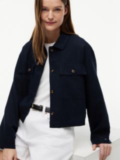 Linen-Blend Cropped Shirt Jacket — Navy Blue 3