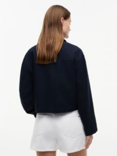 Linen-Blend Cropped Shirt Jacket — Navy Blue 4