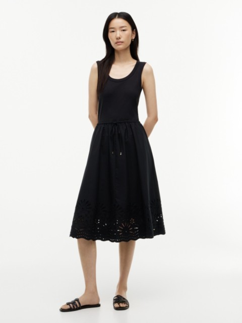 Tommy Hilfiger Embroidered Eyelet Mixed-Media Dress