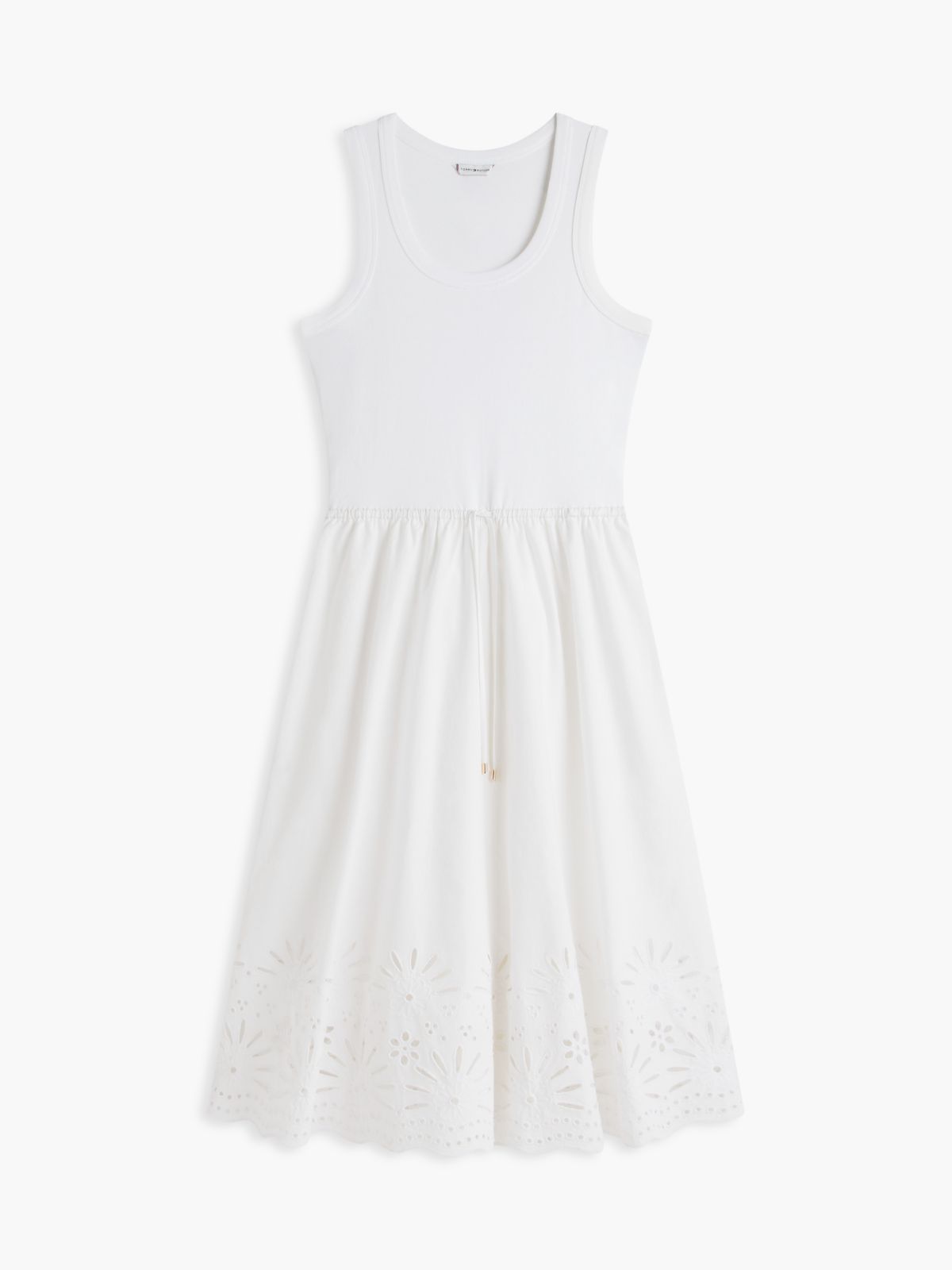 Embroidered Eyelet Mixed-Media Dress — Optic White