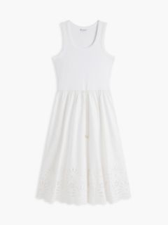 Embroidered Eyelet Mixed-Media Dress — Optic White 5