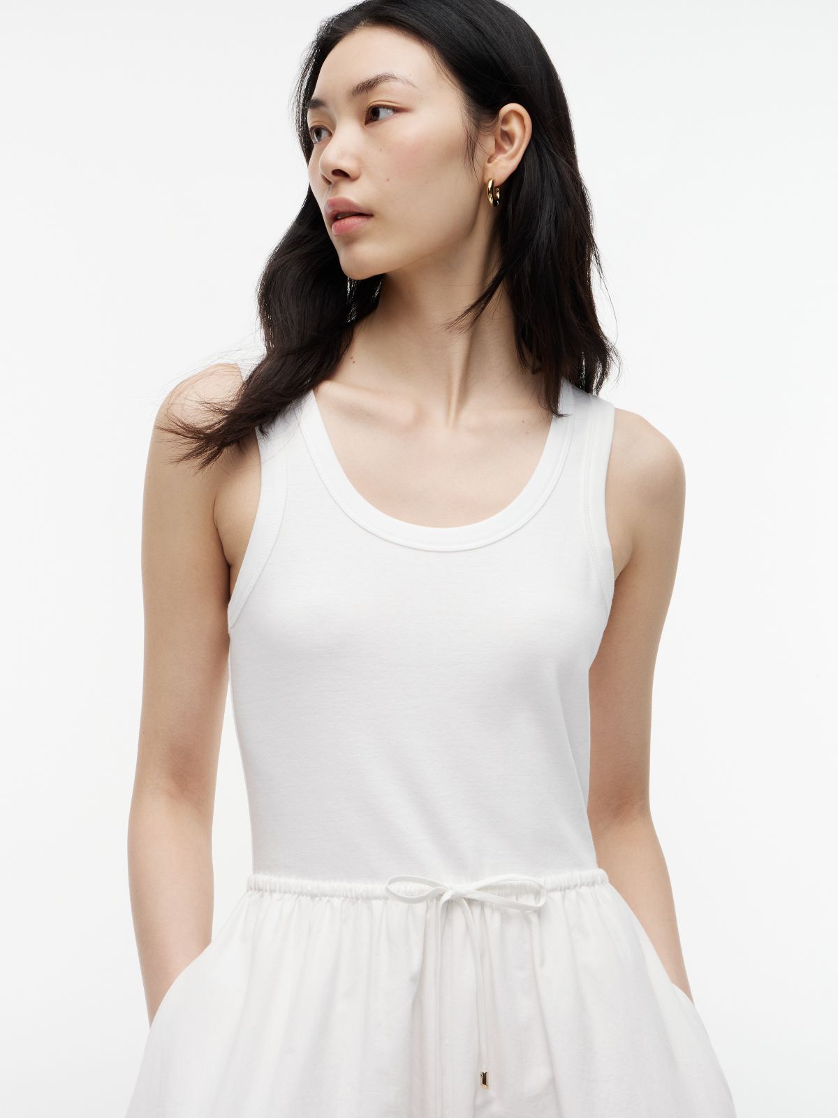 Embroidered Eyelet Mixed-Media Dress — Optic White