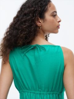 Shirred Linen-Blend Midi Dress — Cosmic Green 3