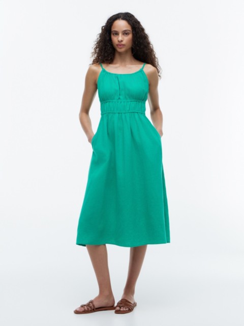 Tommy Hilfiger Shirred Linen-Blend Midi Dress