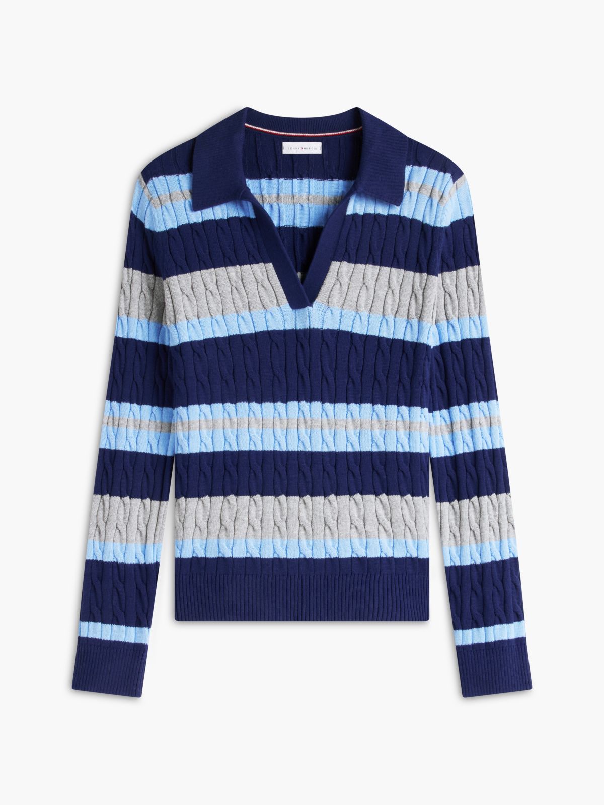 Striped Cable Knit Sweater Polo — Preppy Navy