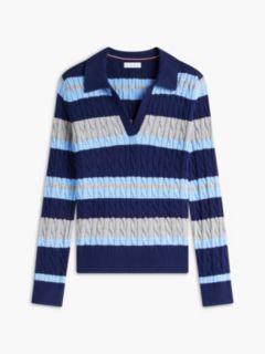 Striped Cable Knit Sweater Polo — Preppy Navy 5