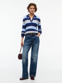 Striped Cable Knit Sweater Polo — Preppy Navy 2
