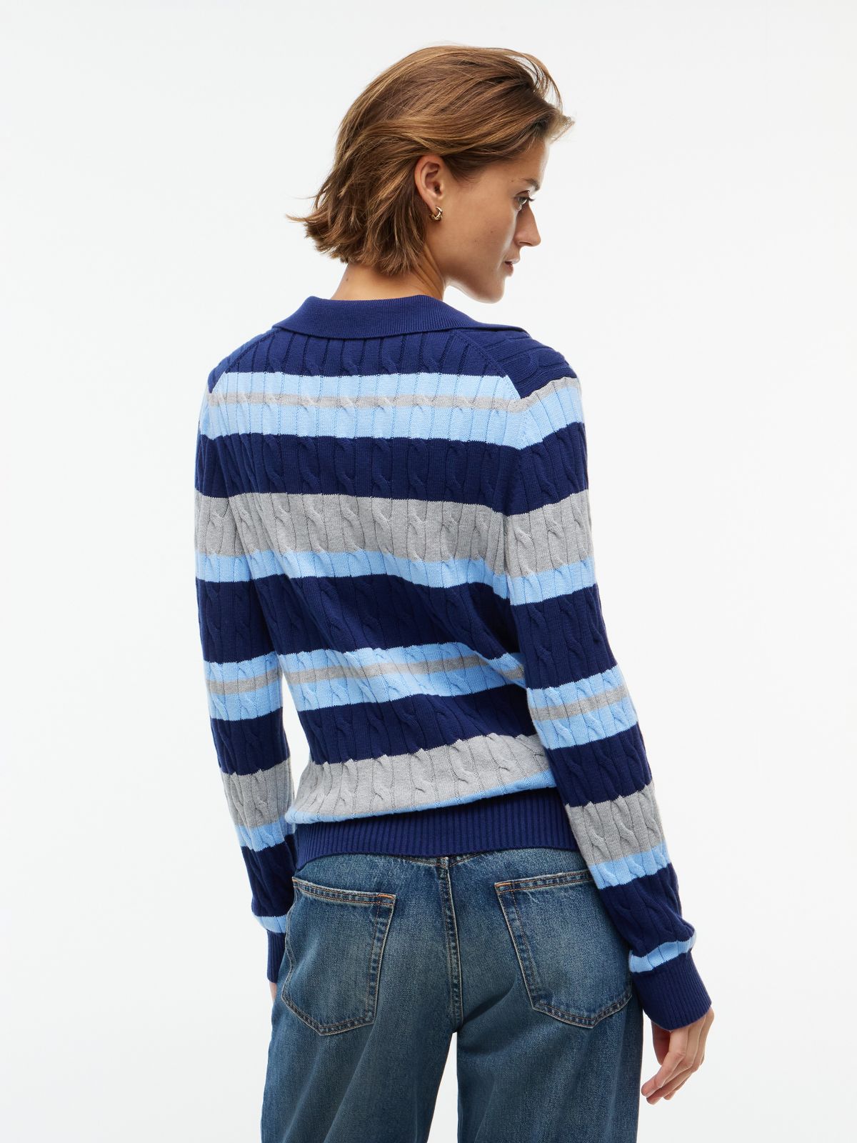Striped Cable Knit Sweater Polo — Preppy Navy