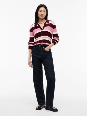 Женские рубашки Tommy Hilfiger Striped Cable Knit Sweater Polo, цвет: Бордовый — фото 2