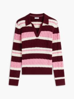 Striped Cable Knit Sweater Polo — Burgundy 5