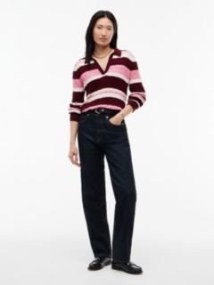 Striped Cable Knit Sweater Polo — Burgundy 2