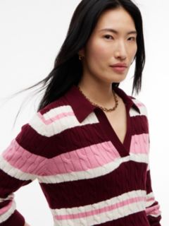 Striped Cable Knit Sweater Polo — Burgundy 3