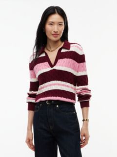 Striped Cable Knit Sweater Polo — Burgundy 1