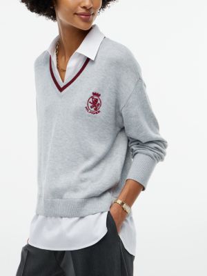 Женский свитер Tommy Hilfiger Layered-Look Crest Logo, цвет: Серый меланжевый — фото 3