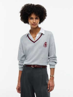 Layered-Look Crest Logo Sweater, Grey Heather