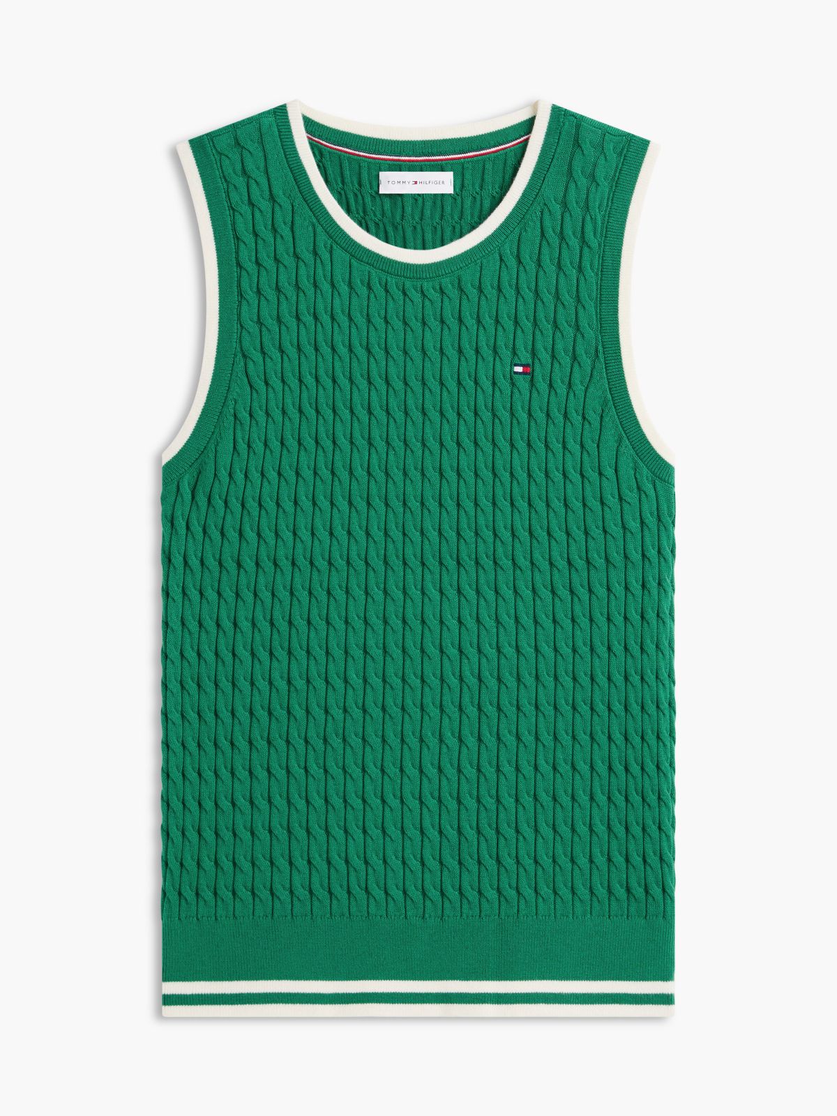 Tipped Cable Knit Sweater Vest — Nouveau Green