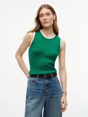 Tipped Cable Knit Sweater Vest, Nouveau Green