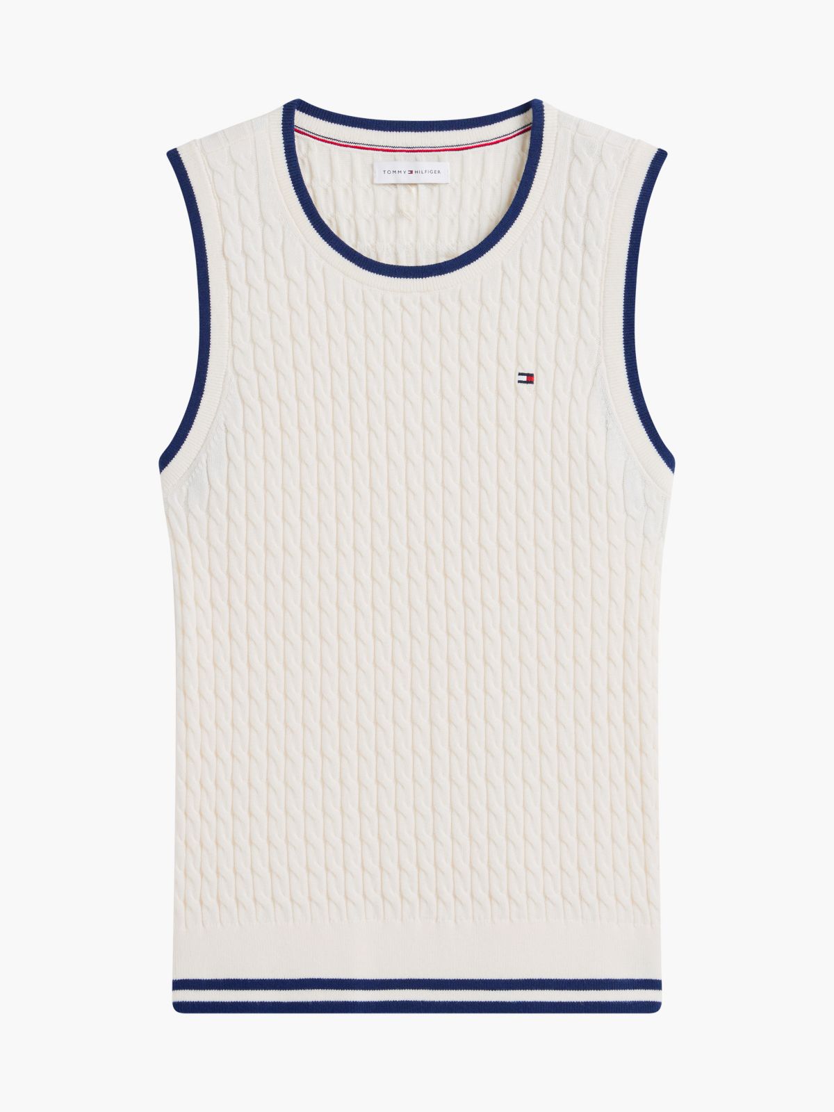 Tipped Cable Knit Sweater Vest — Rich Cream