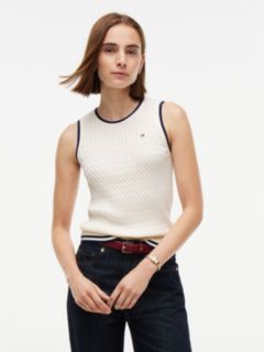 Tipped Cable Knit Sweater Vest — Rich Cream 1