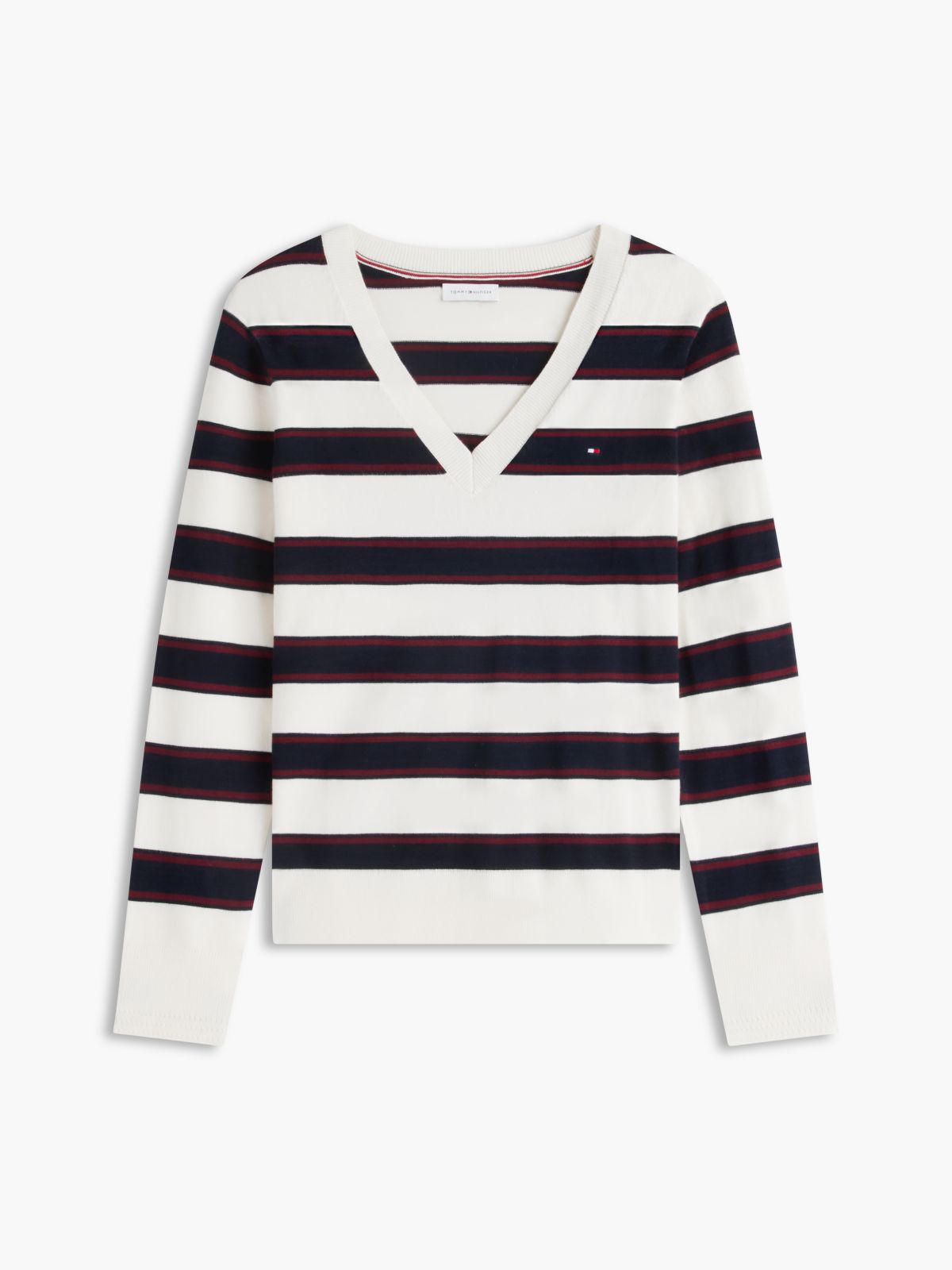 Lightweight Striped V-Neck Sweater — Cream