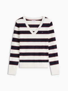 Lightweight Striped V-Neck Sweater — Cream 5